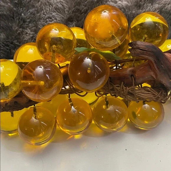 Vintage Amber/Yellow Glass Grape Cluster Decorative Accent - Picture 5 of 16